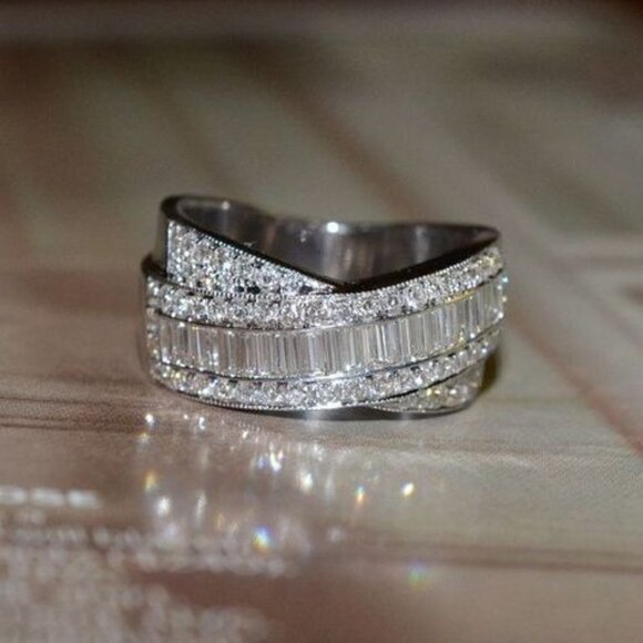💥 Double Layer Stackable Exquisite Zircon Fashion Cross Rings for Women, PD006 - Picture 3 of 3
